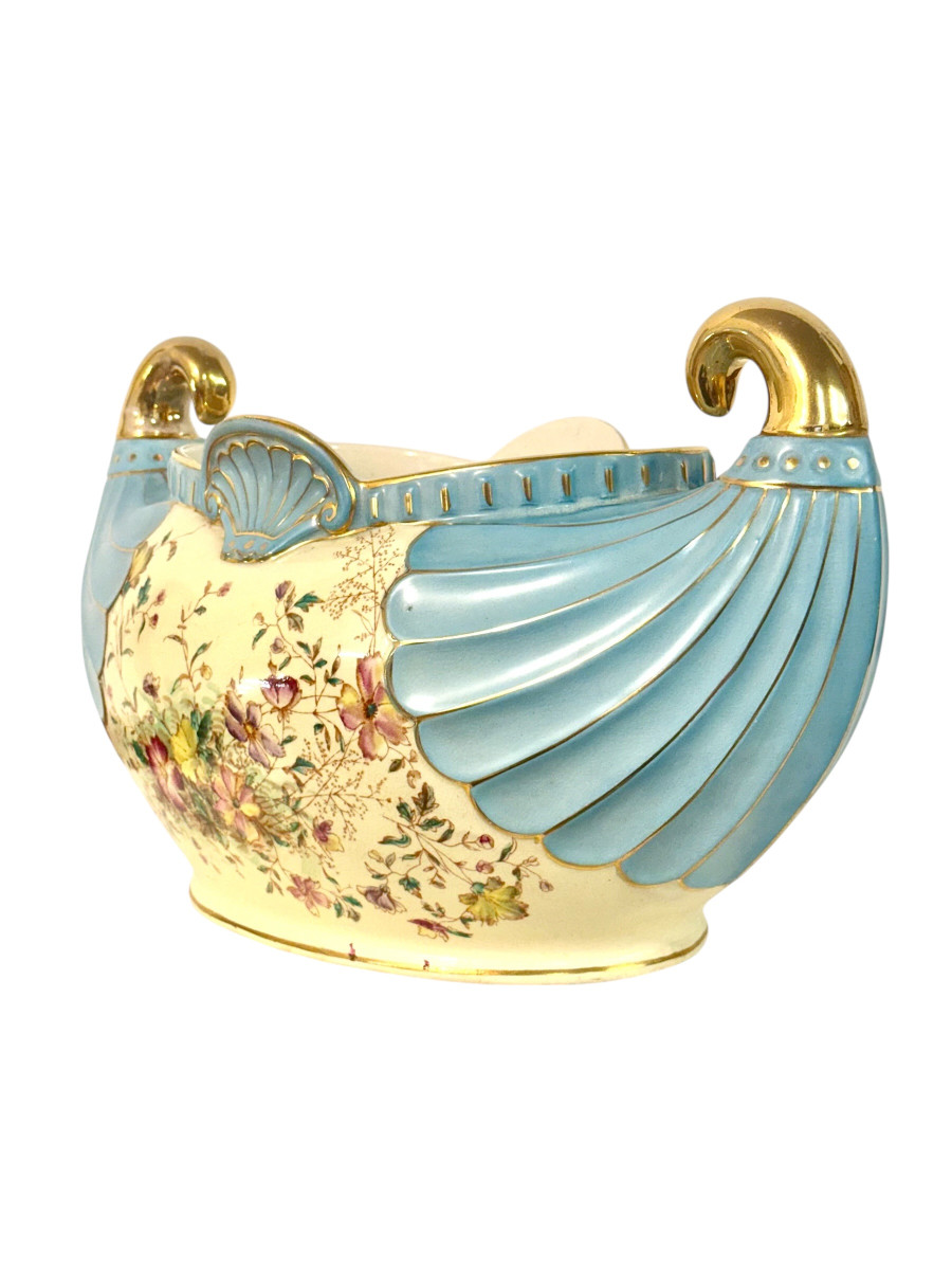 Jardinière Art Nouveau en Faïence avec Poignées Dorées, vers 1900-photo-8