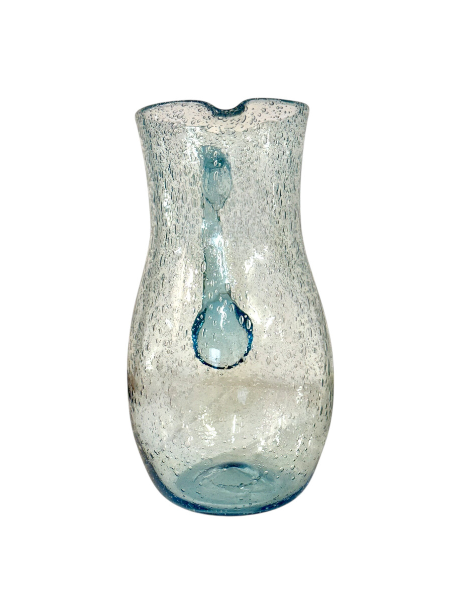 Grand pichet vintage en verre à bulles, Biot, soufflé à la main, France-photo-3