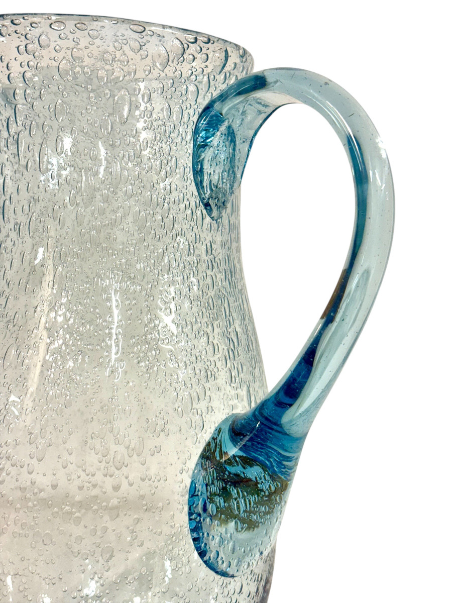 Grand pichet vintage en verre à bulles, Biot, soufflé à la main, France-photo-3