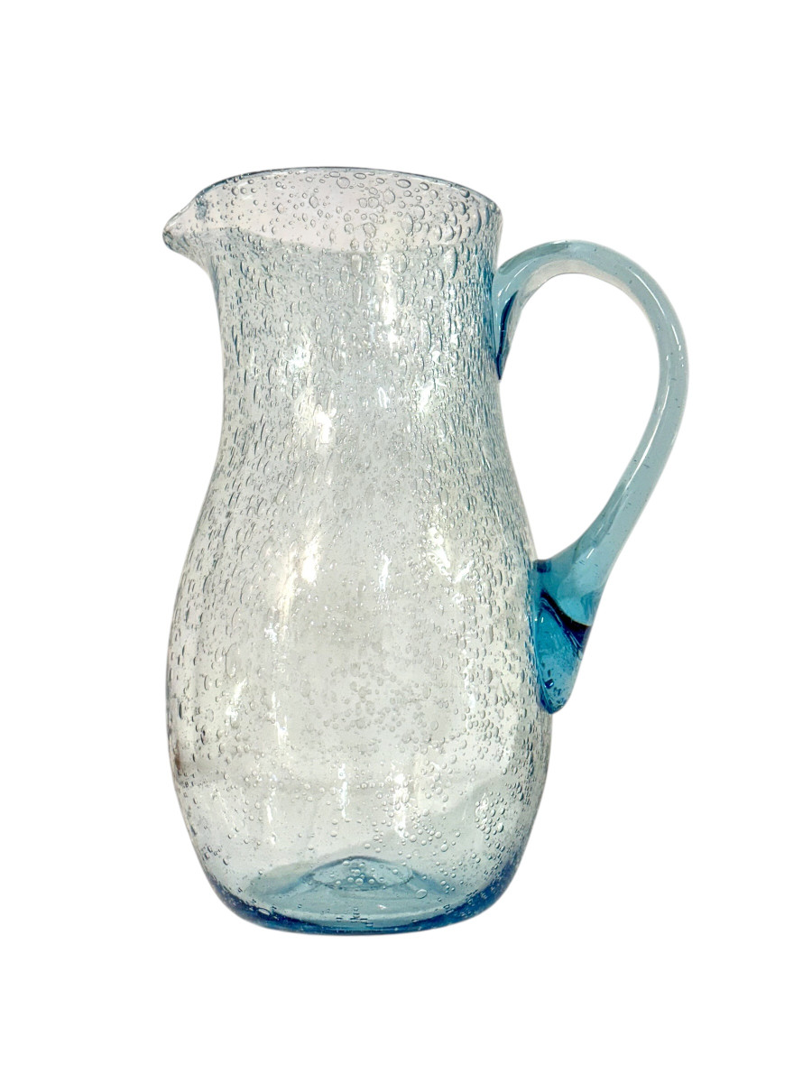 Grand pichet vintage en verre à bulles, Biot, soufflé à la main, France-photo-5