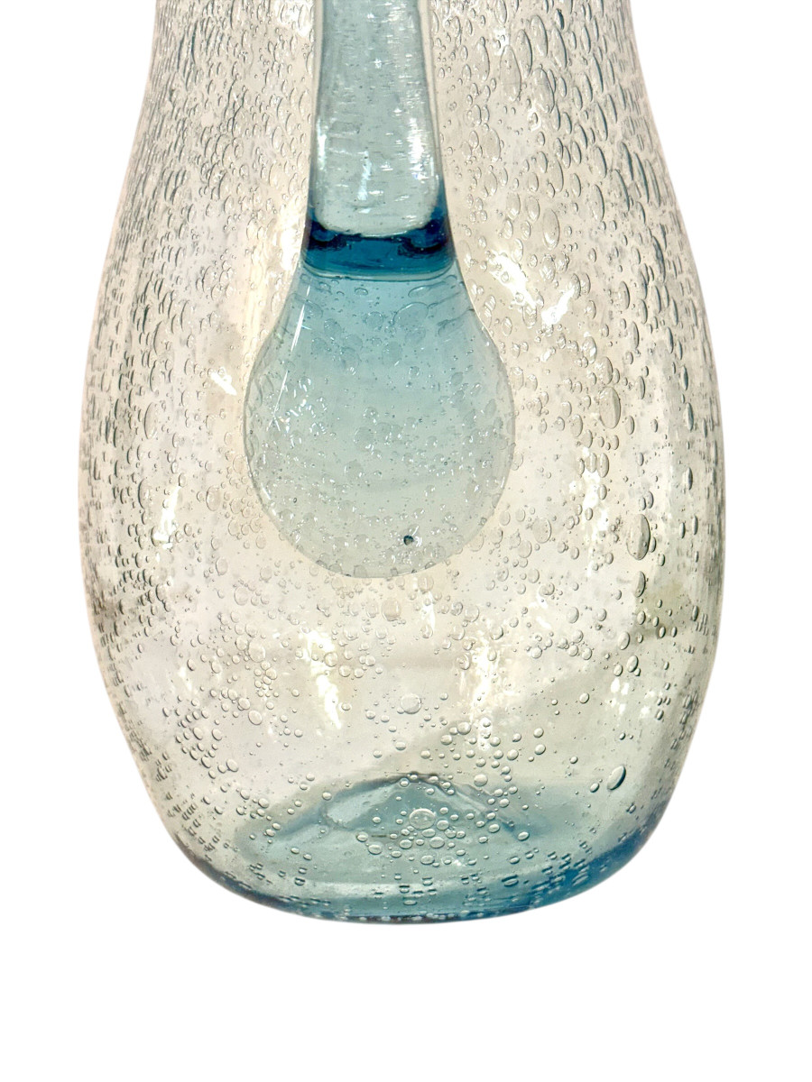 Grand pichet vintage en verre à bulles, Biot, soufflé à la main, France-photo-6