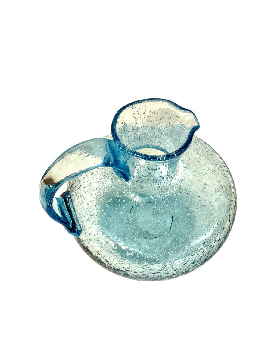 Carafe en verre soufflé à la main bleu Biot, France, vers 1950-photo-1