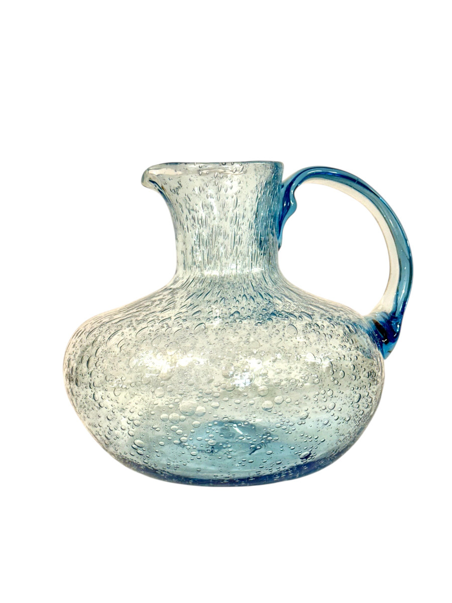 Carafe en verre soufflé à la main bleu Biot, France, vers 1950-photo-2
