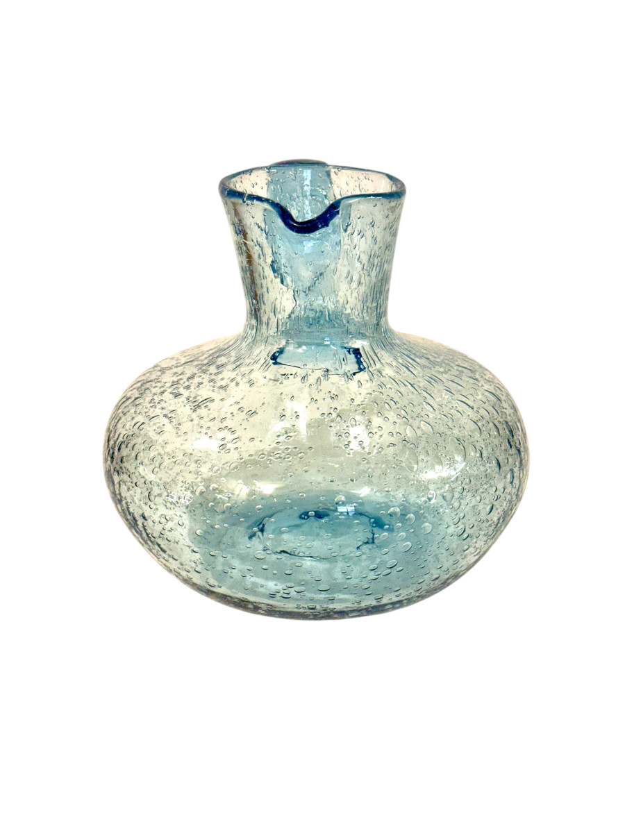 Carafe en verre soufflé à la main bleu Biot, France, vers 1950-photo-4