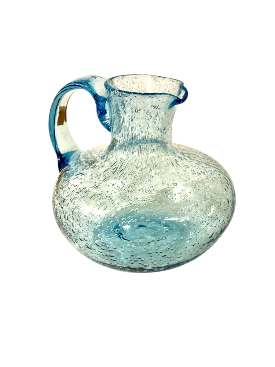Carafe en verre soufflé à la main bleu Biot, France, vers 1950-photo-7