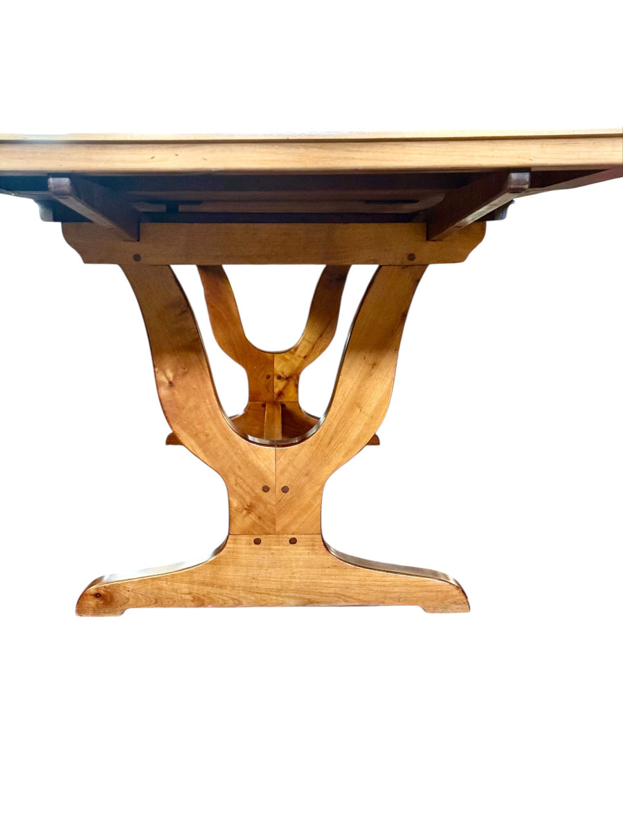 Table de salle à manger extensible Art déco en merisier,  pour 6 à 14 personnes.-photo-3