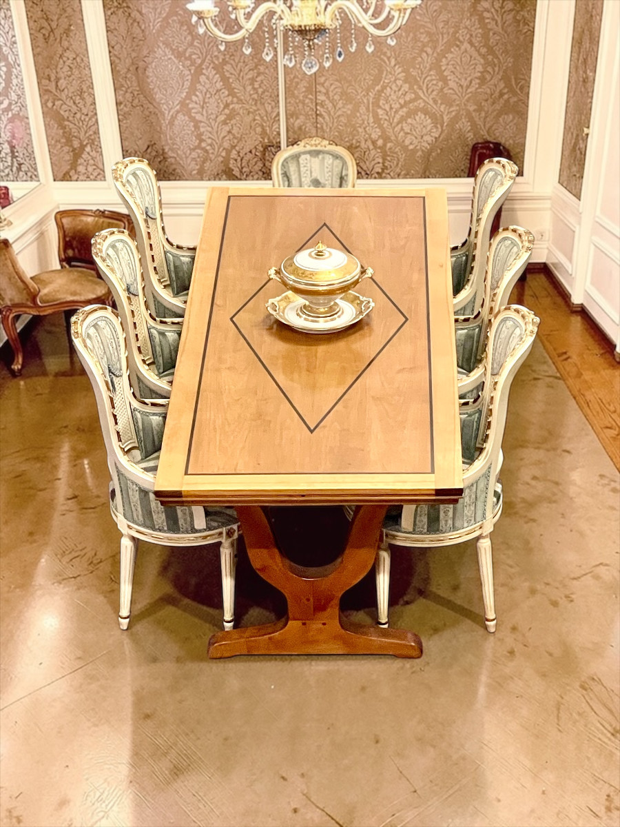 Table de salle à manger extensible Art déco en merisier,  pour 6 à 14 personnes.-photo-4