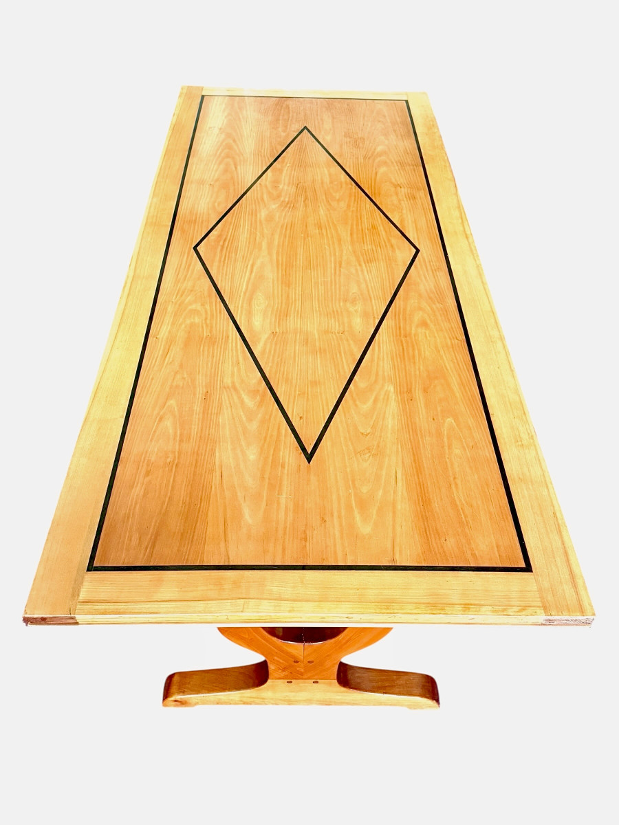 Table de salle à manger extensible Art déco en merisier,  pour 6 à 14 personnes.-photo-4