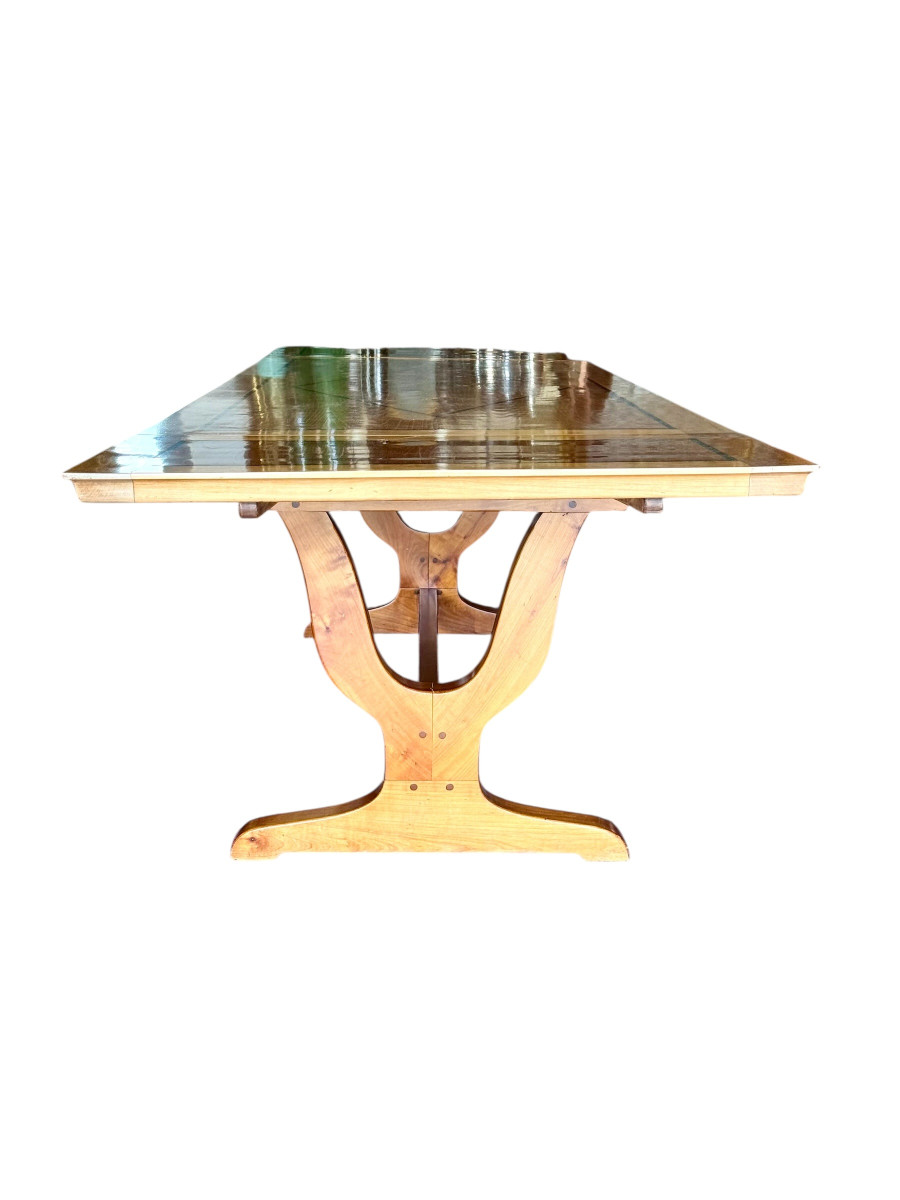 Table de salle à manger extensible Art déco en merisier,  pour 6 à 14 personnes.-photo-8