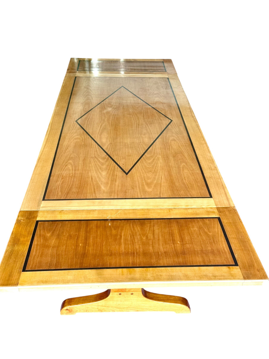 Table de salle à manger extensible Art déco en merisier,  pour 6 à 14 personnes.-photo-6