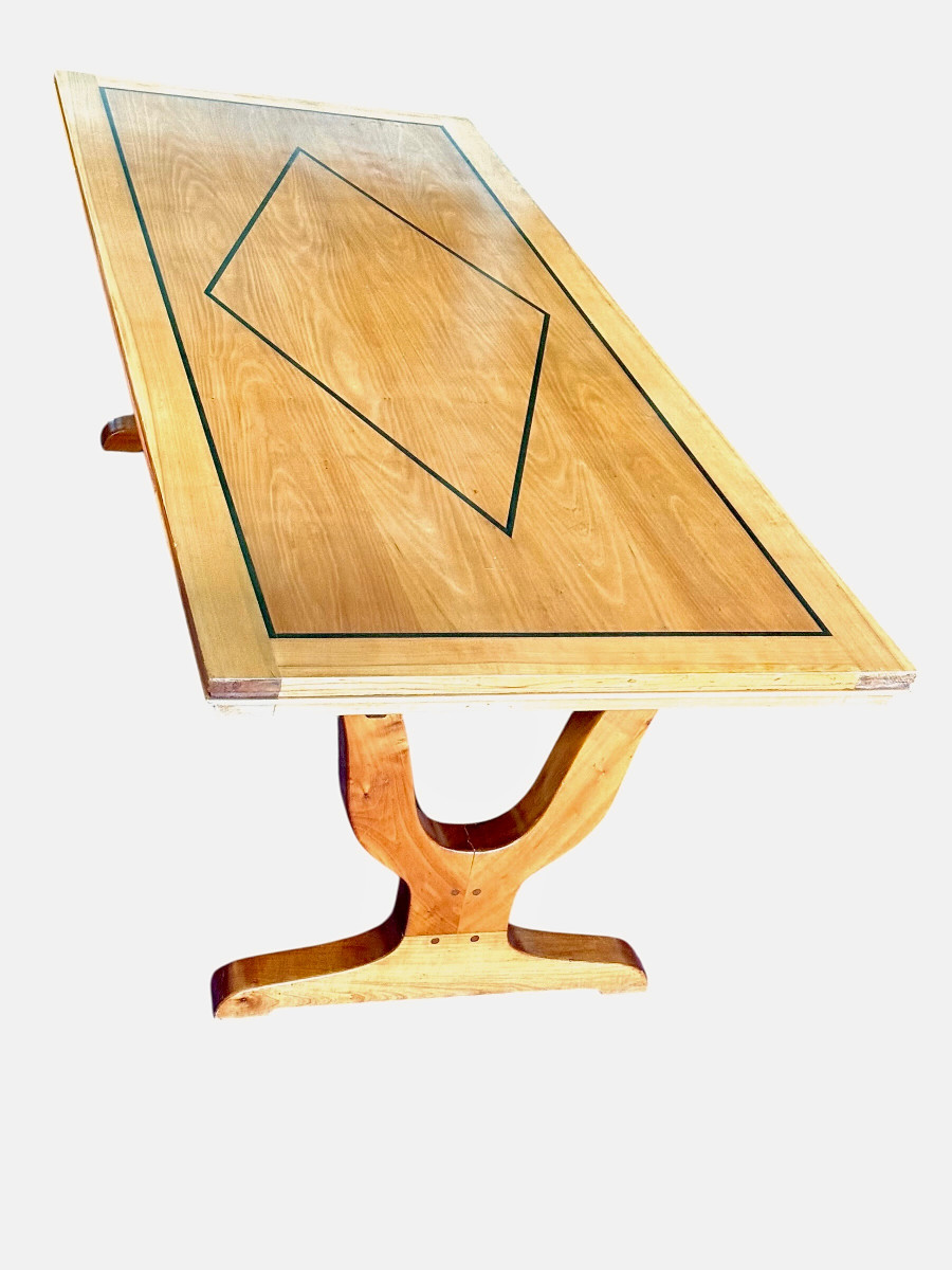 Table de salle à manger extensible Art déco en merisier,  pour 6 à 14 personnes.-photo-1