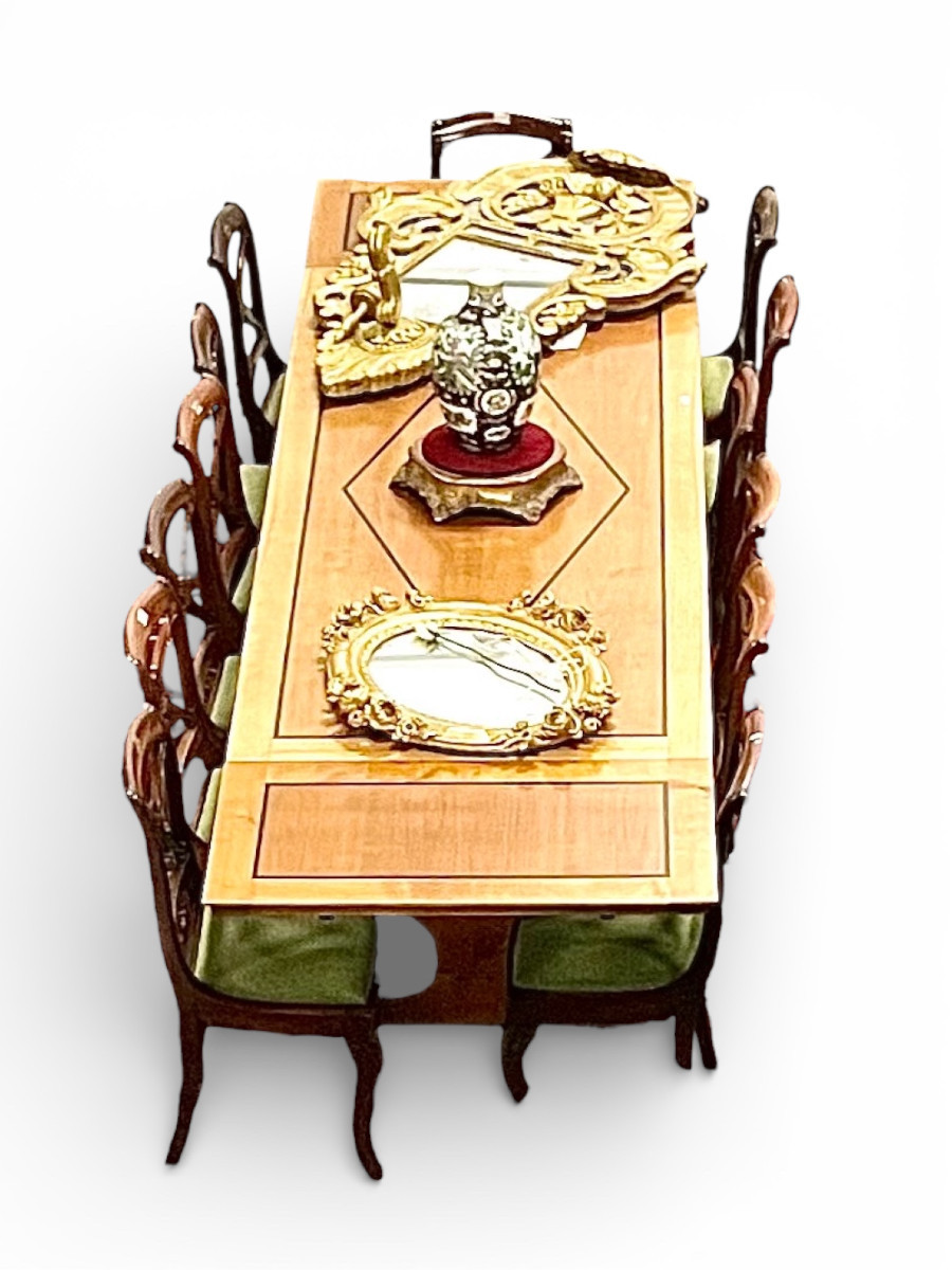 Table de salle à manger extensible Art déco en merisier,  pour 6 à 14 personnes.-photo-2