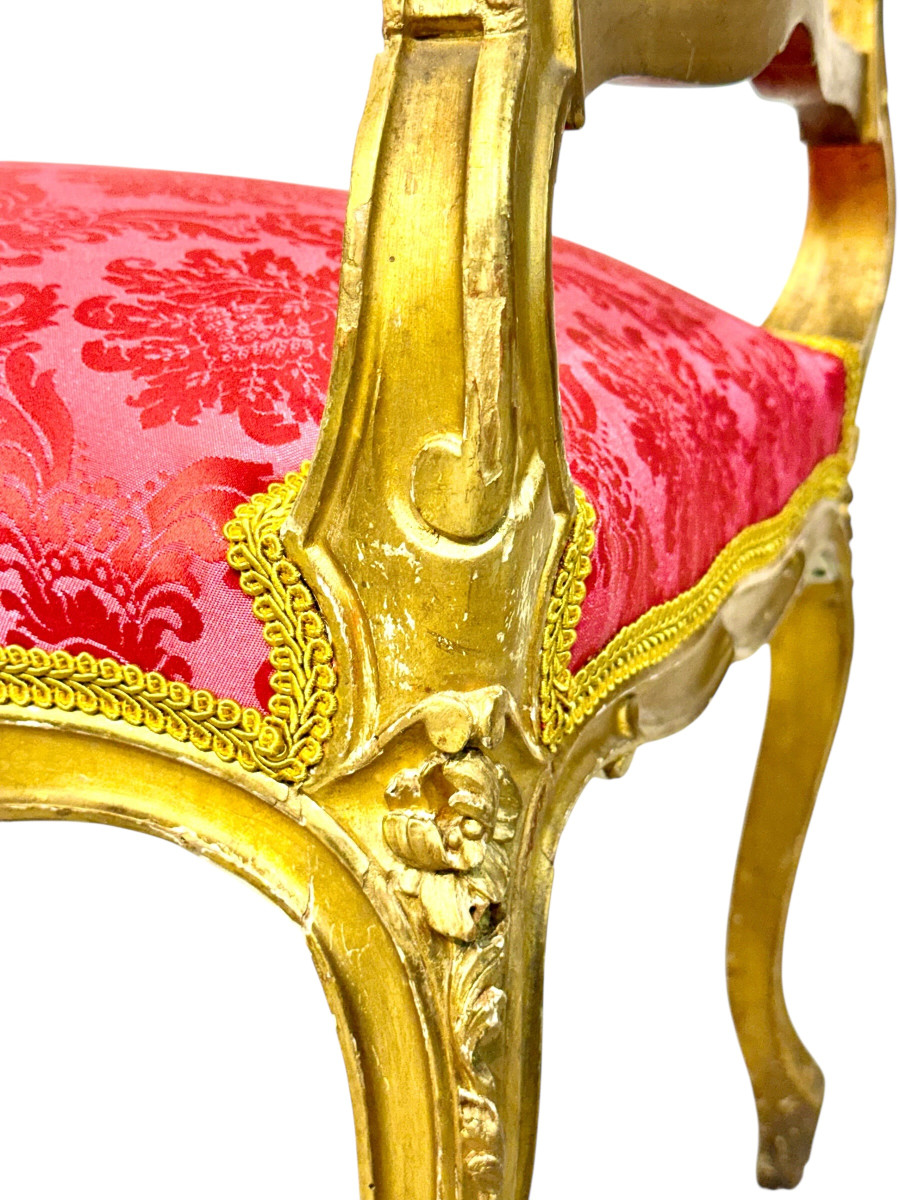 Banc de fenêtre en bois doré de style Louis XV, France, XIXe siècle-photo-4