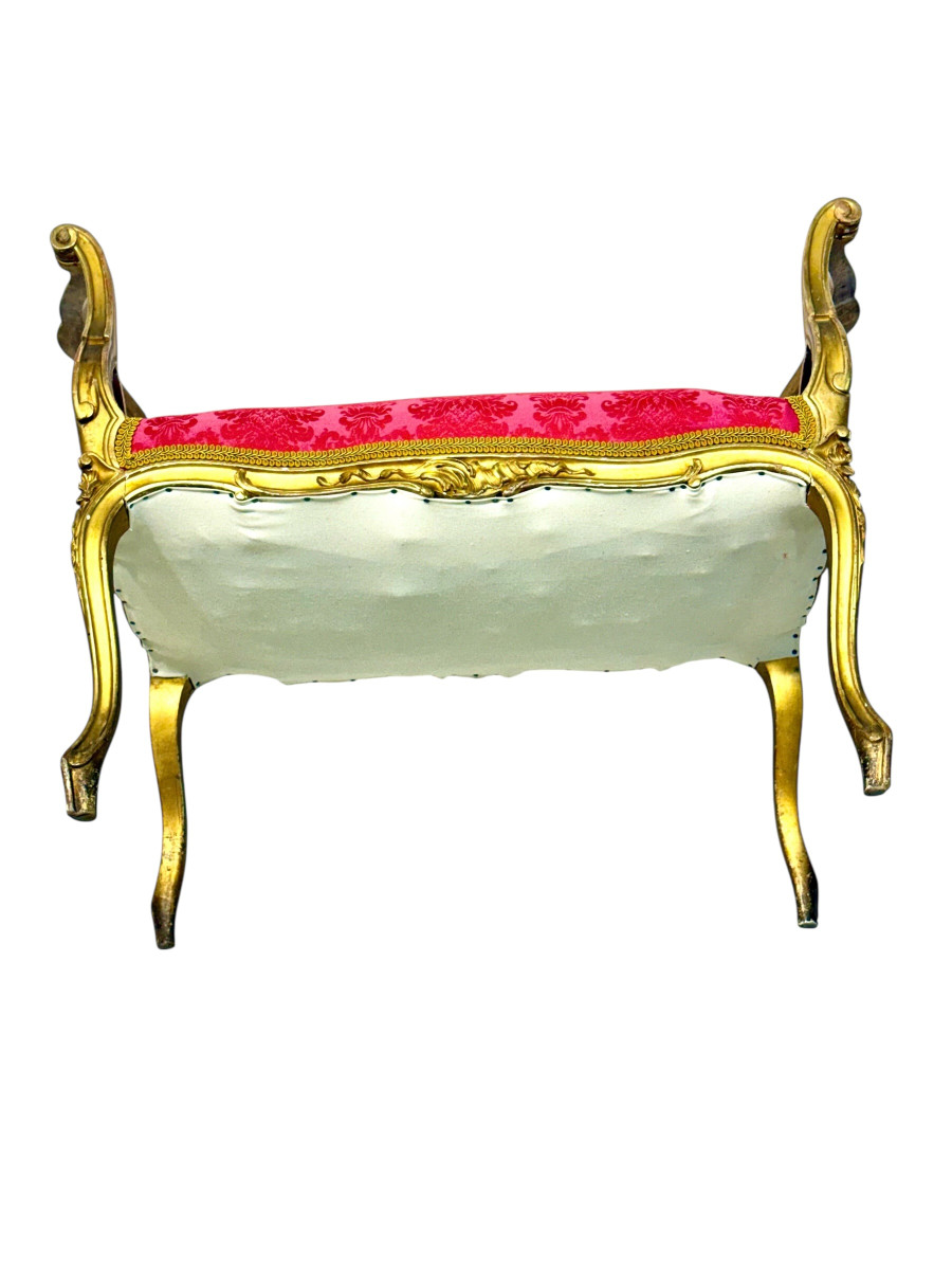 Banc de fenêtre en bois doré de style Louis XV, France, XIXe siècle-photo-6