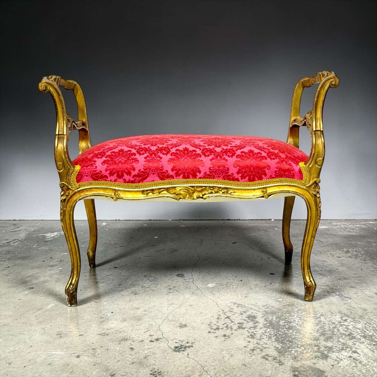 Banc de fenêtre en bois doré de style Louis XV, France, XIXe siècle-photo-4