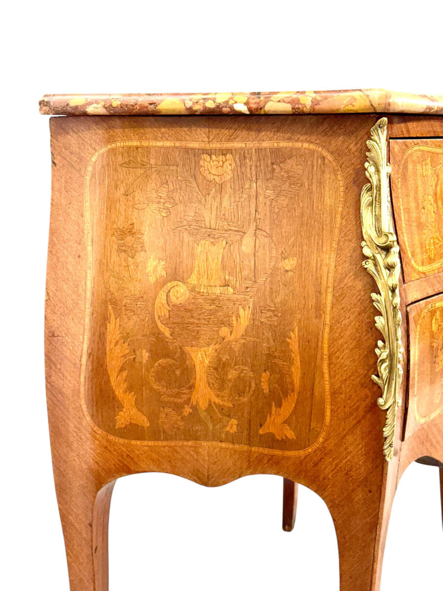 Louis XV Style Marquetry Commode With Breche Marble Top, France 19th Century-photo-3