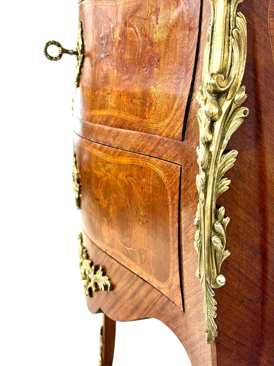 Louis XV Style Marquetry Commode With Breche Marble Top, France 19th Century-photo-2