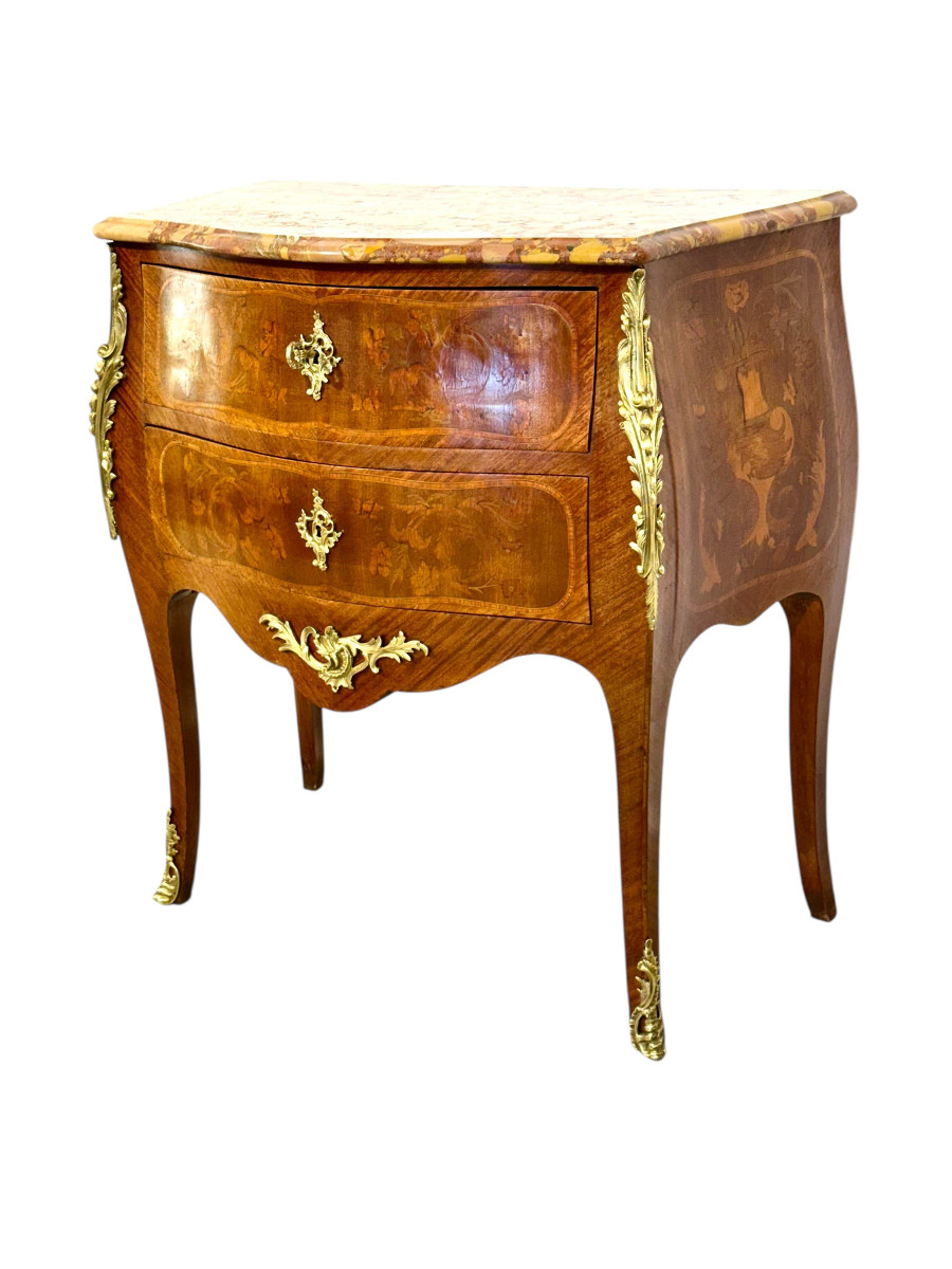 Louis XV Style Marquetry Commode With Breche Marble Top, France 19th Century-photo-4