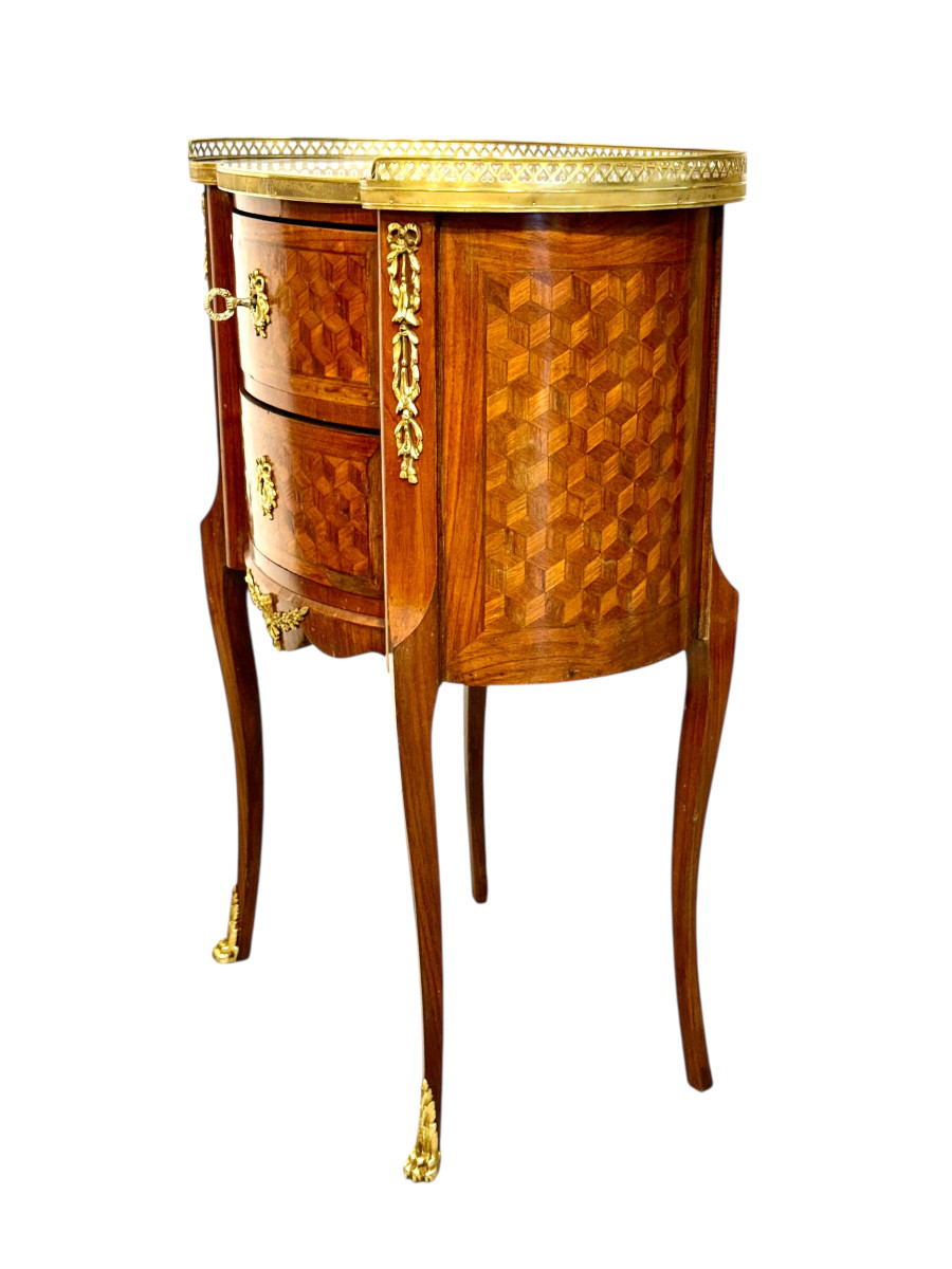 Louis XVI Style Kidney-shaped Commode With Cube Marquetry, 19th Century-photo-2