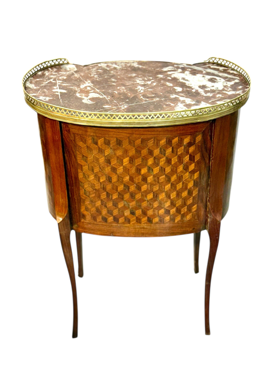 Louis XVI Style Kidney-shaped Commode With Cube Marquetry, 19th Century-photo-5