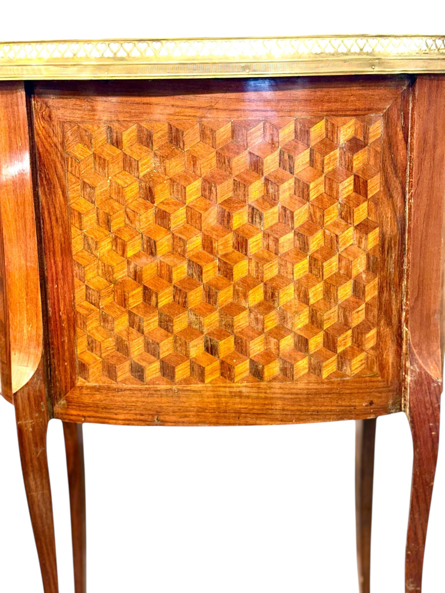Louis XVI Style Kidney-shaped Commode With Cube Marquetry, 19th Century-photo-7
