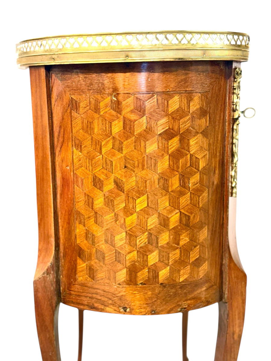 Louis XVI Style Kidney-shaped Commode With Cube Marquetry, 19th Century-photo-6