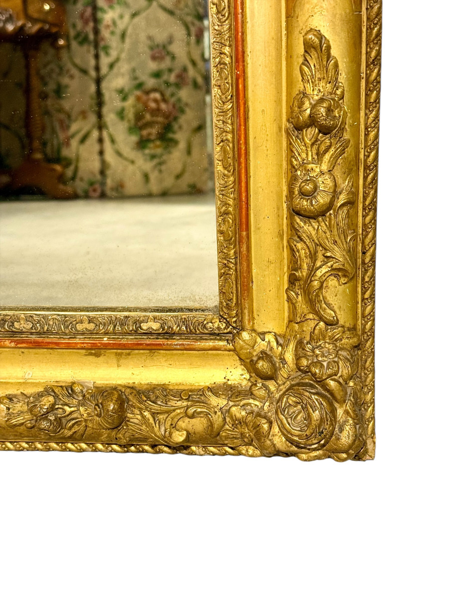Large French Napoleon III Giltwood Mirror With Floral Carved Frame-photo-1
