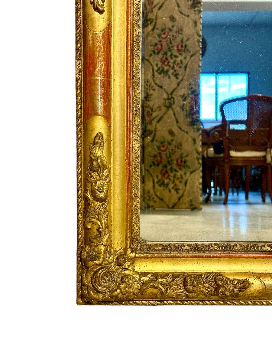 Large French Napoleon III Giltwood Mirror With Floral Carved Frame-photo-4