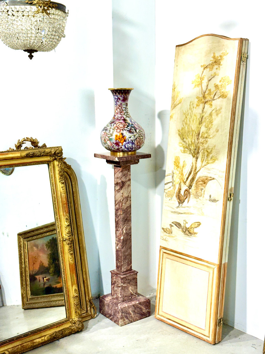 French Breccia Marble Pedestal Column, Early 20th Century-photo-8