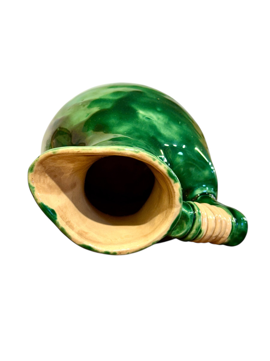 Pichet en céramique émaillée verte, céramique d'art rustique, France vers 1900-photo-5