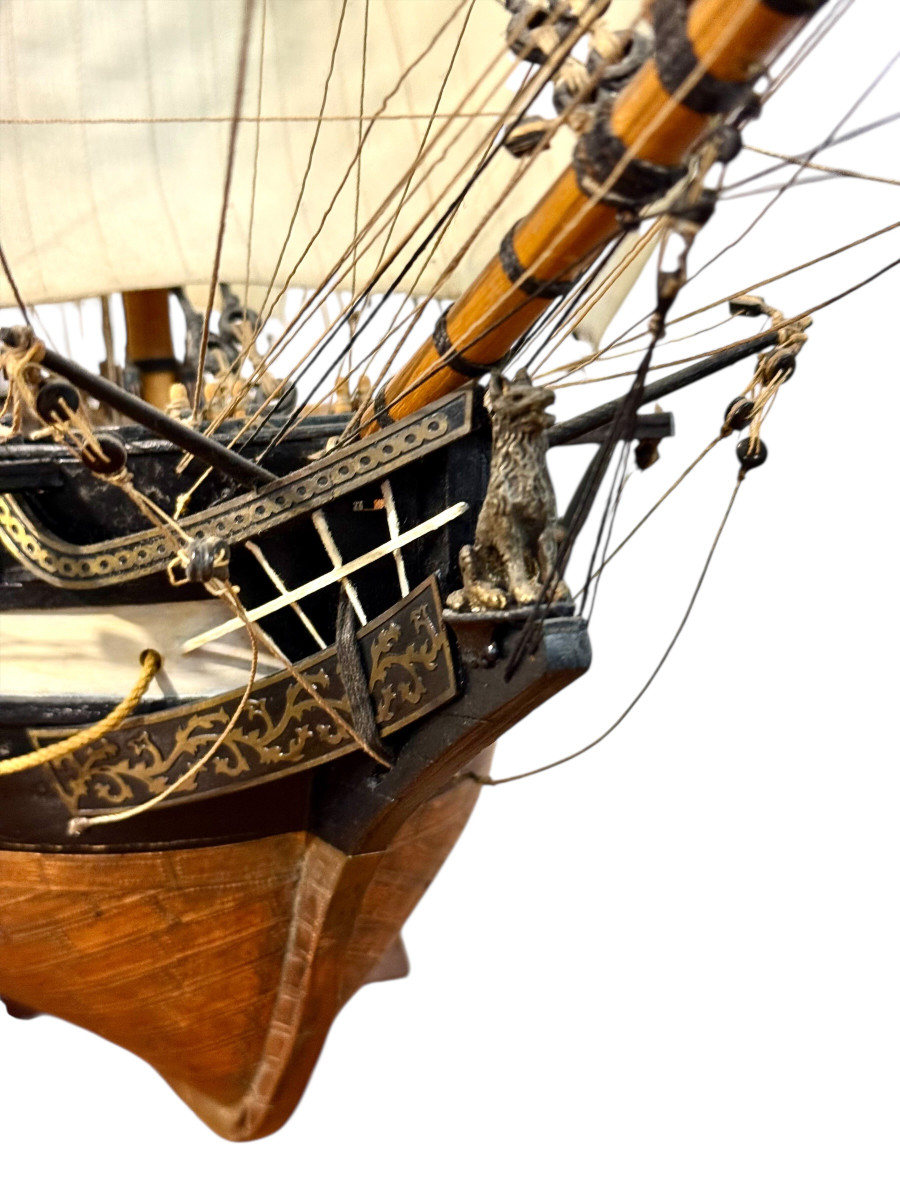 Maquette de navire de guerre français de belle facture avec gréement, fin du XIXe siècle-photo-4