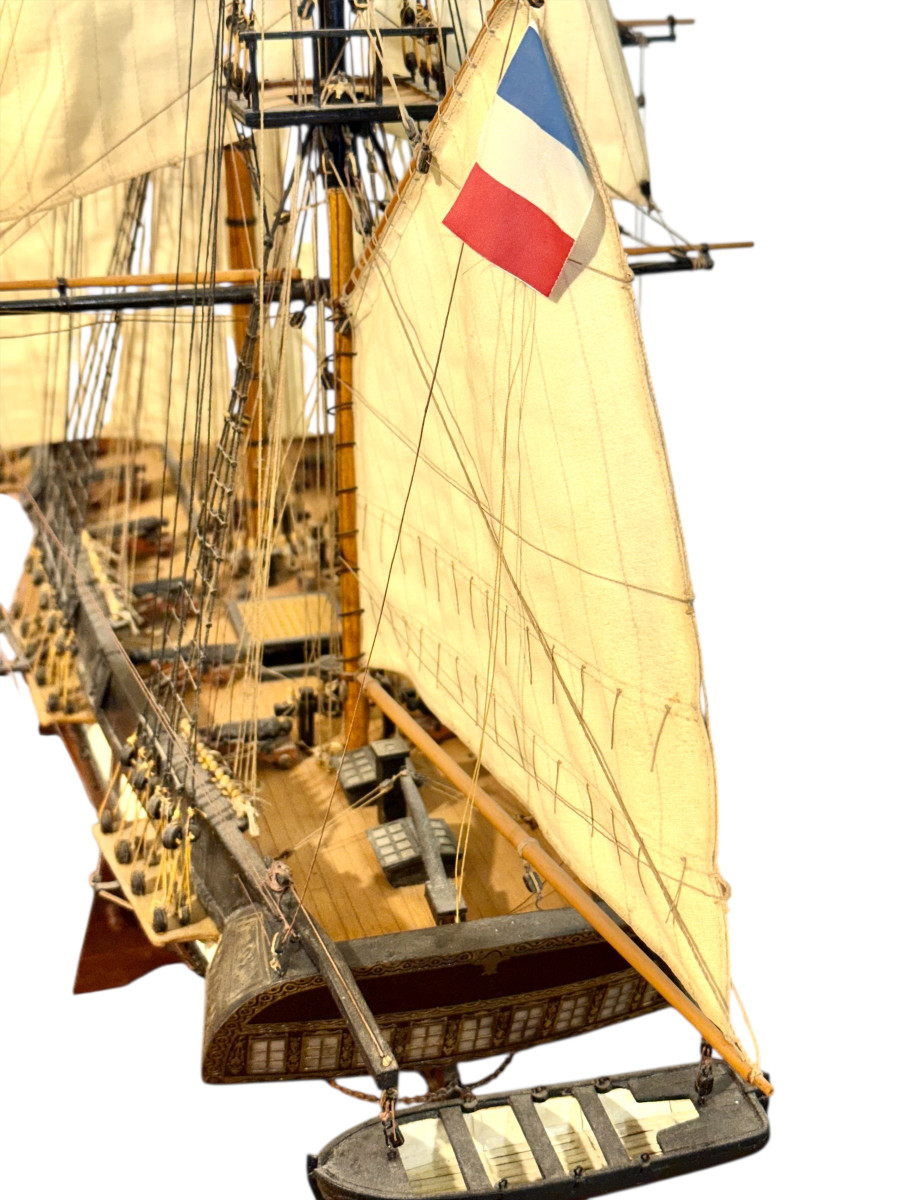 Maquette de navire de guerre français de belle facture avec gréement, fin du XIXe siècle-photo-1