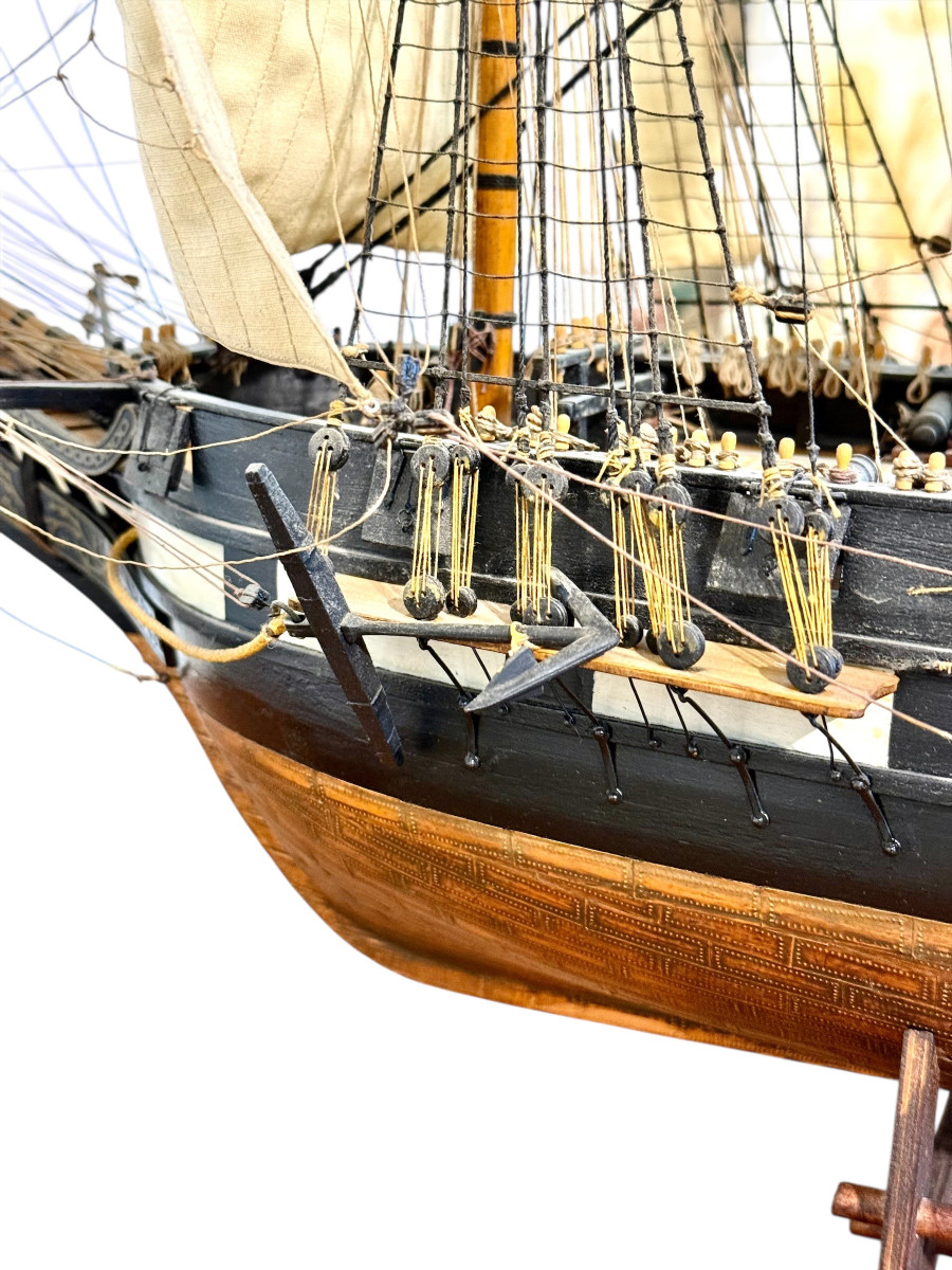 Maquette de navire de guerre français de belle facture avec gréement, fin du XIXe siècle-photo-2