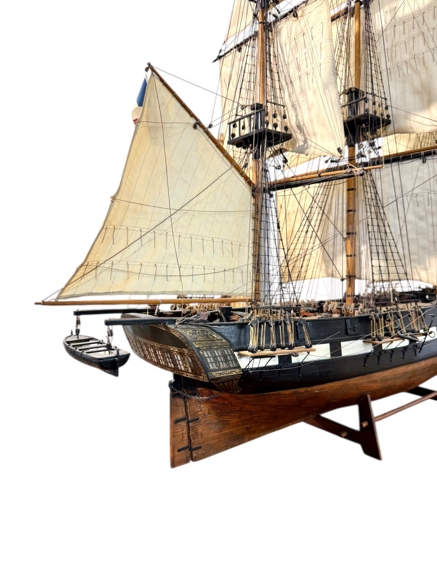 Maquette de navire de guerre français de belle facture avec gréement, fin du XIXe siècle-photo-4