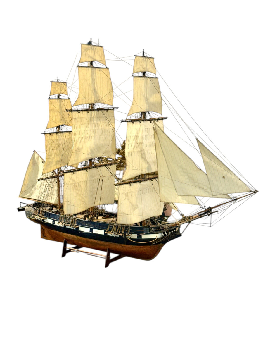 Maquette de navire de guerre français de belle facture avec gréement, fin du XIXe siècle-photo-8