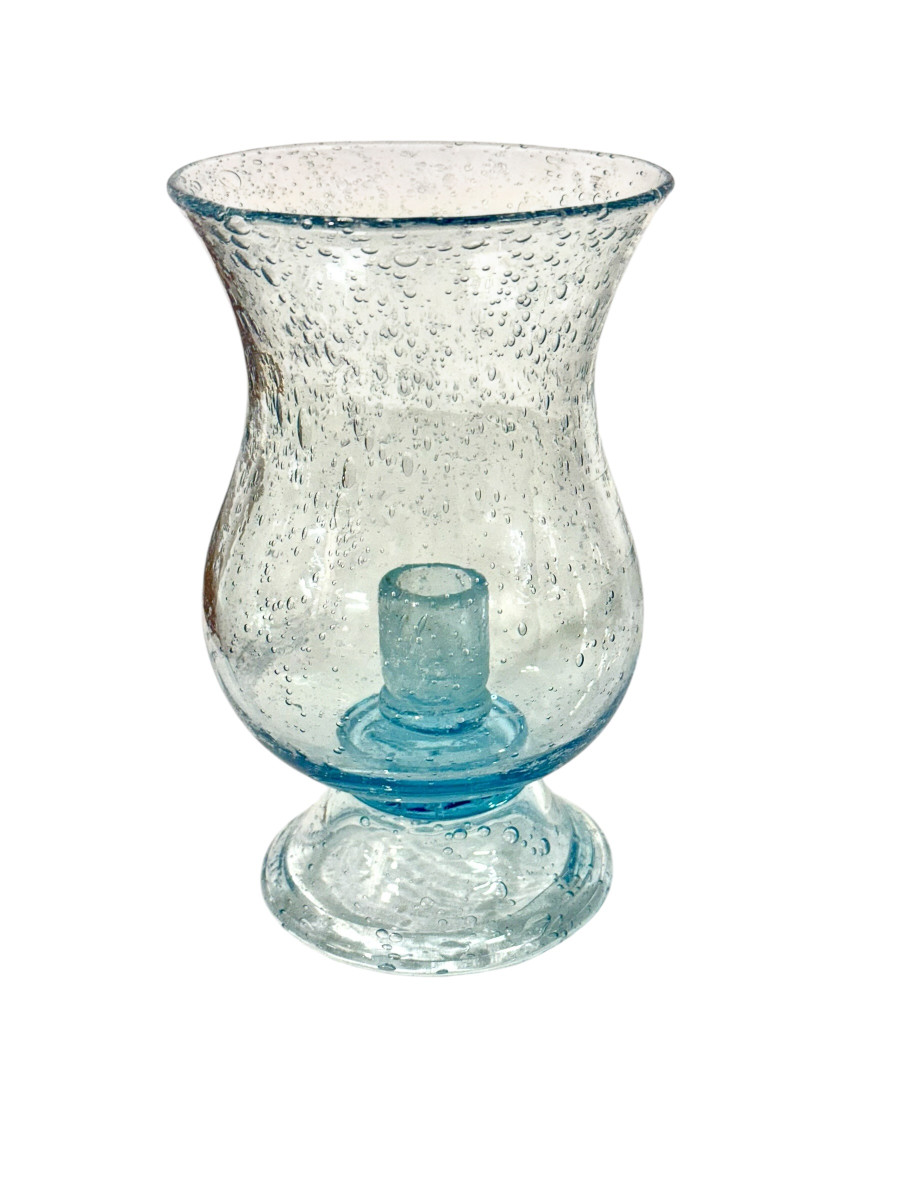 Pair Of French Biot Bubble Glass Hurricane Candle Holders-photo-3