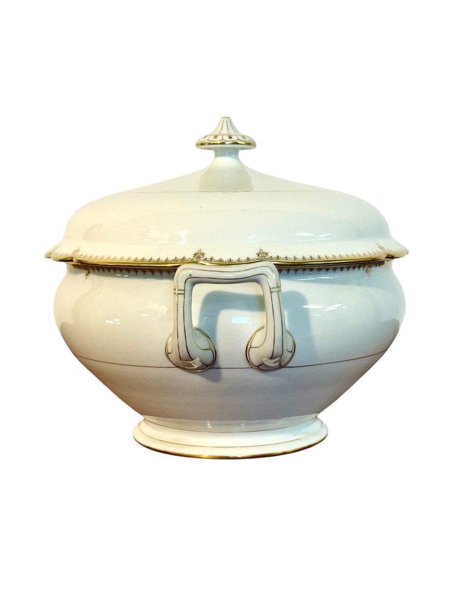 Soupière en porcelaine de Limoges de Charles Pillivuyt, monogramme doré-photo-4