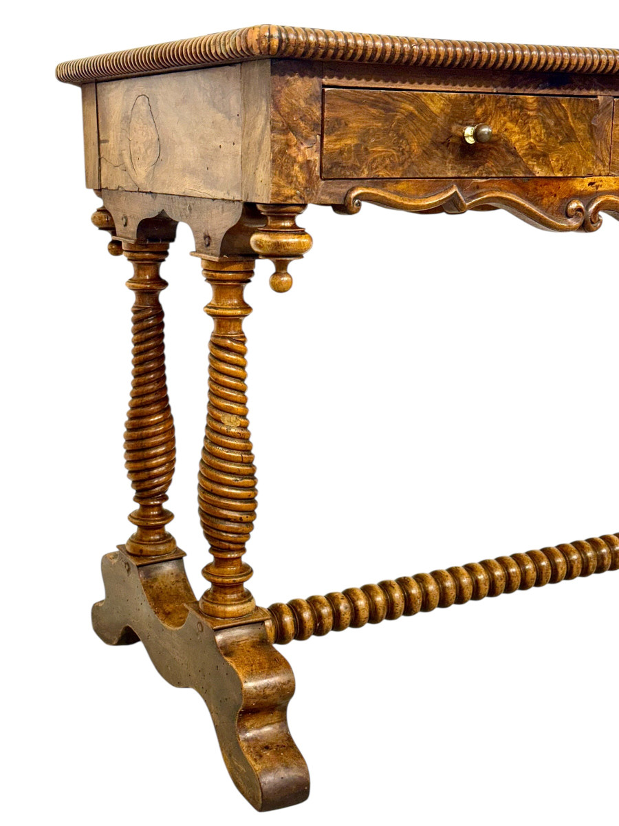 19th Century French Walnut Writing Table With Barley Twist Legs-photo-5