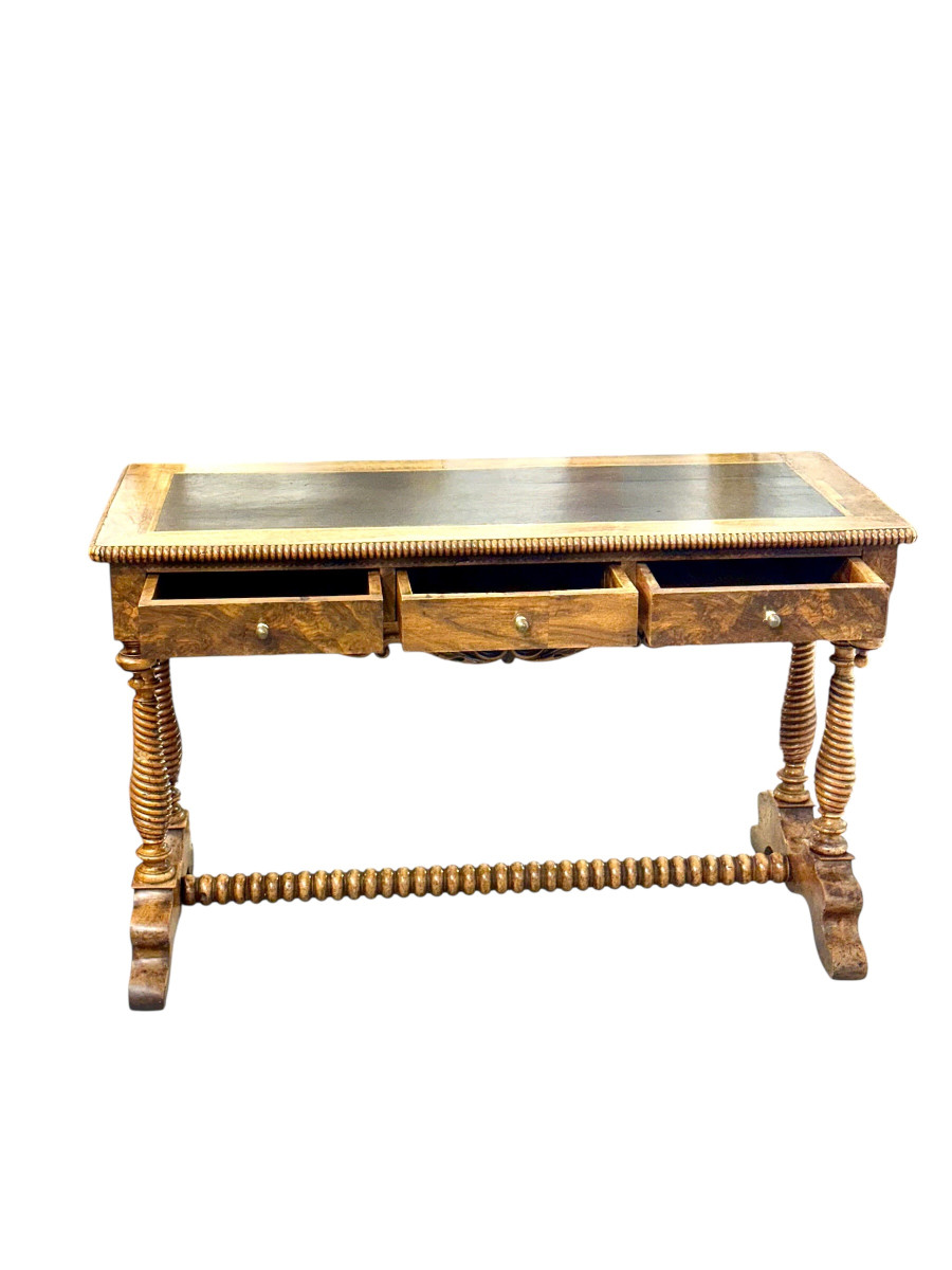 19th Century French Walnut Writing Table With Barley Twist Legs-photo-8