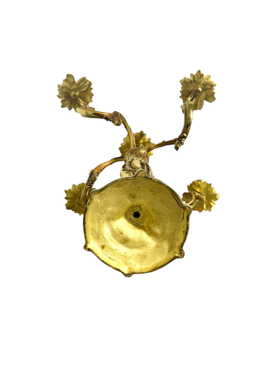 Candélabre à cinq lumières en bronze doré français, fin du XIXe siècle-photo-2