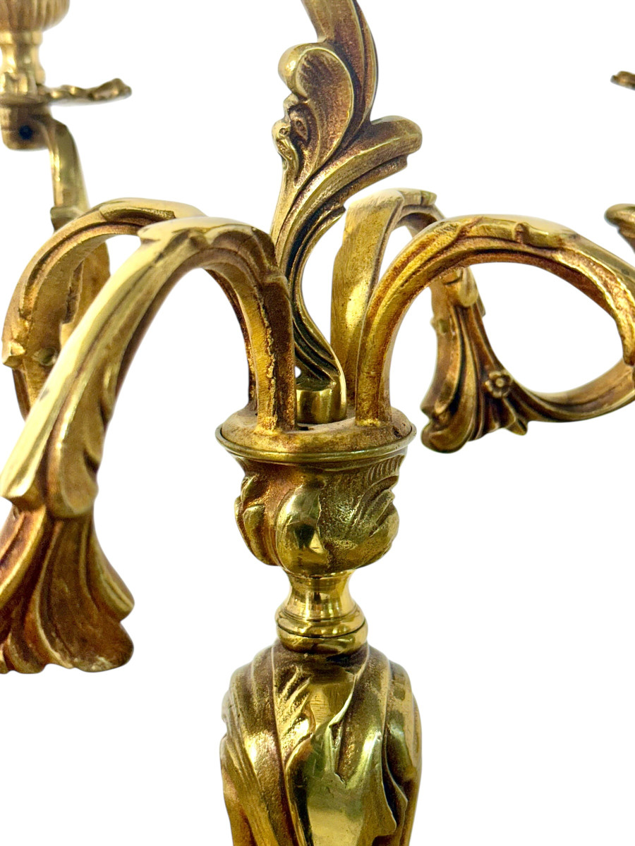 Candélabre à cinq lumières en bronze doré français, fin du XIXe siècle-photo-5