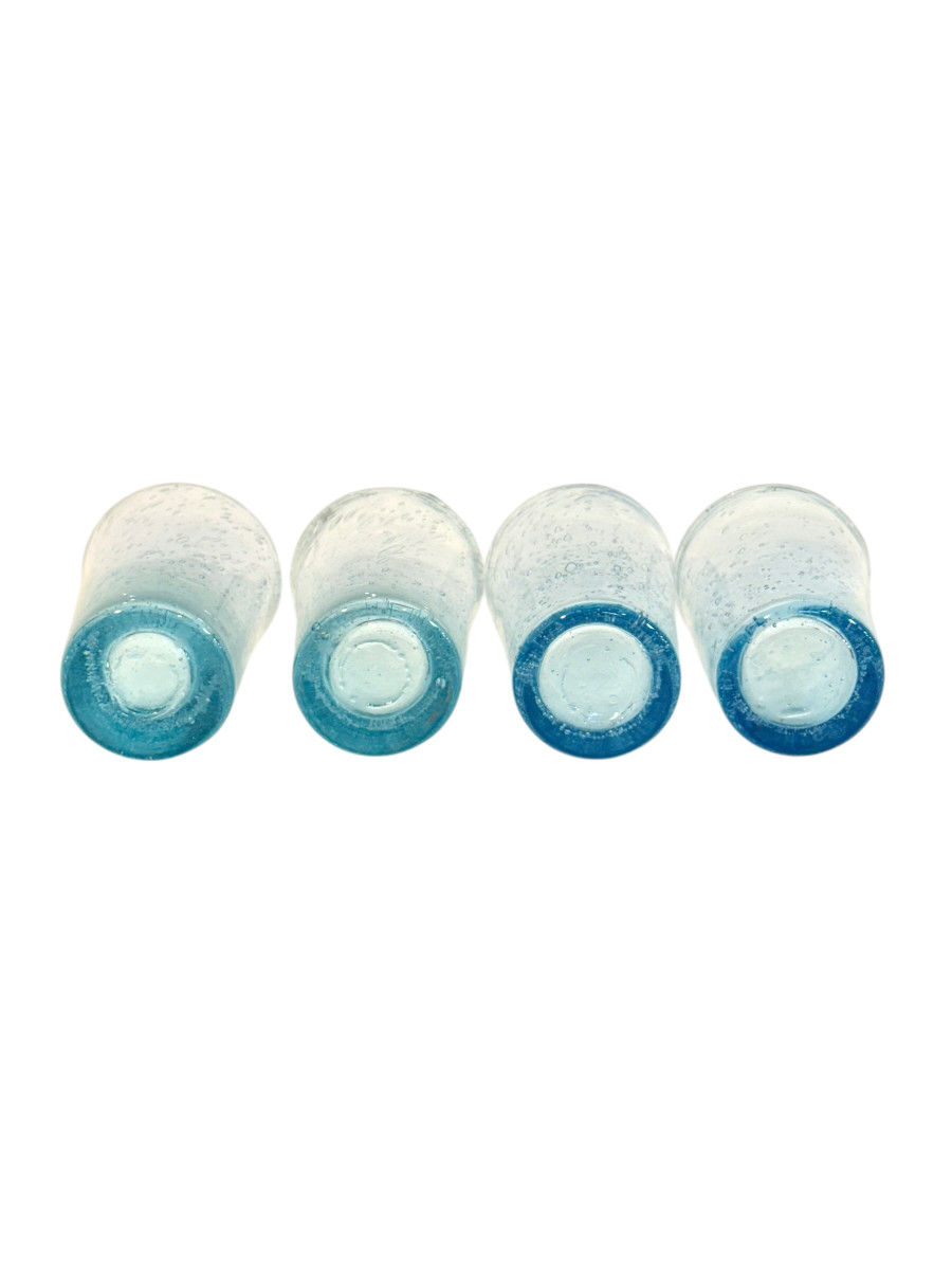 Ensemble de quatre verres à bulles bleus soufflés à la main, XXe siècle-photo-4