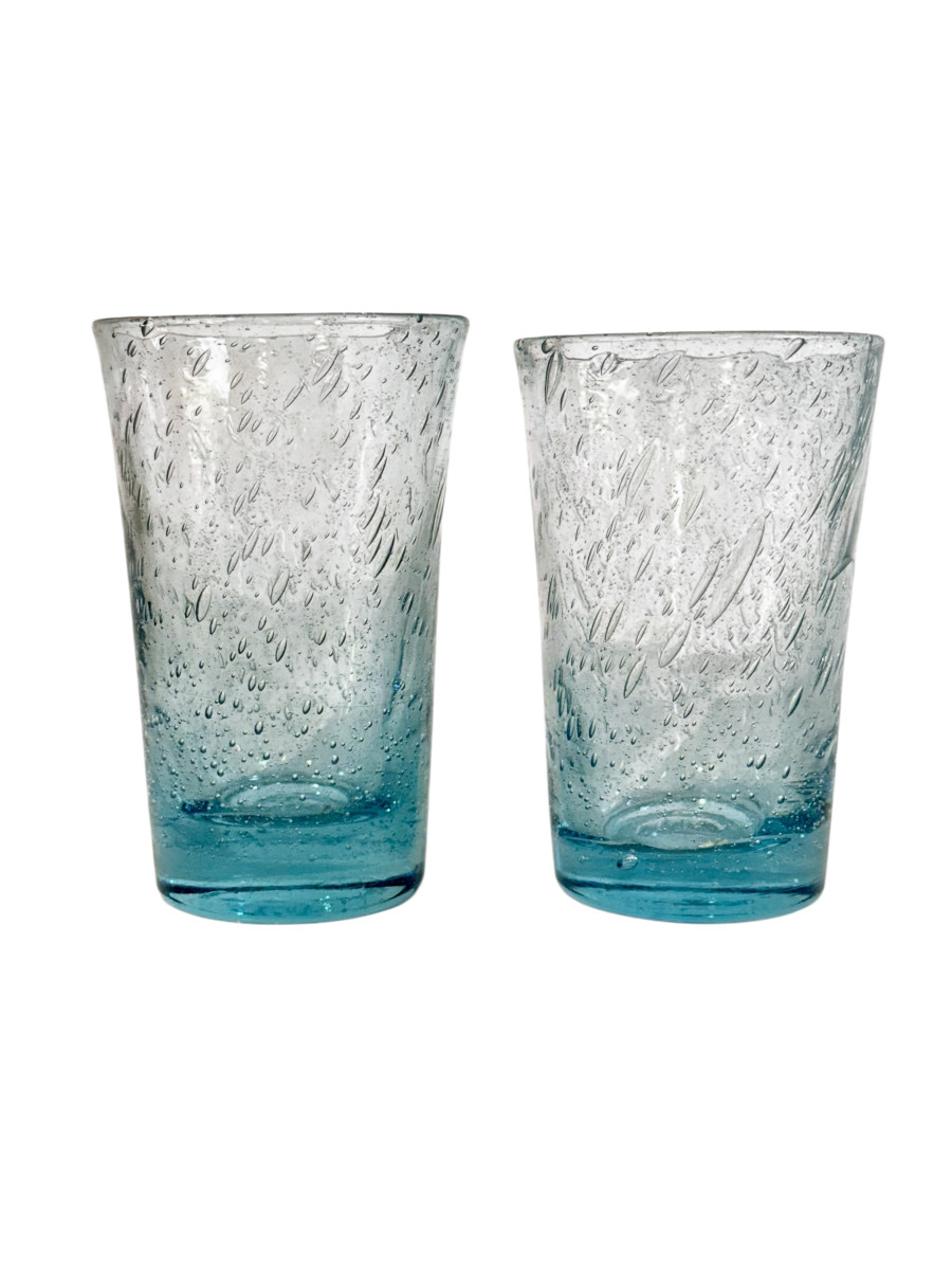 Ensemble de quatre verres à bulles bleus soufflés à la main, XXe siècle-photo-1