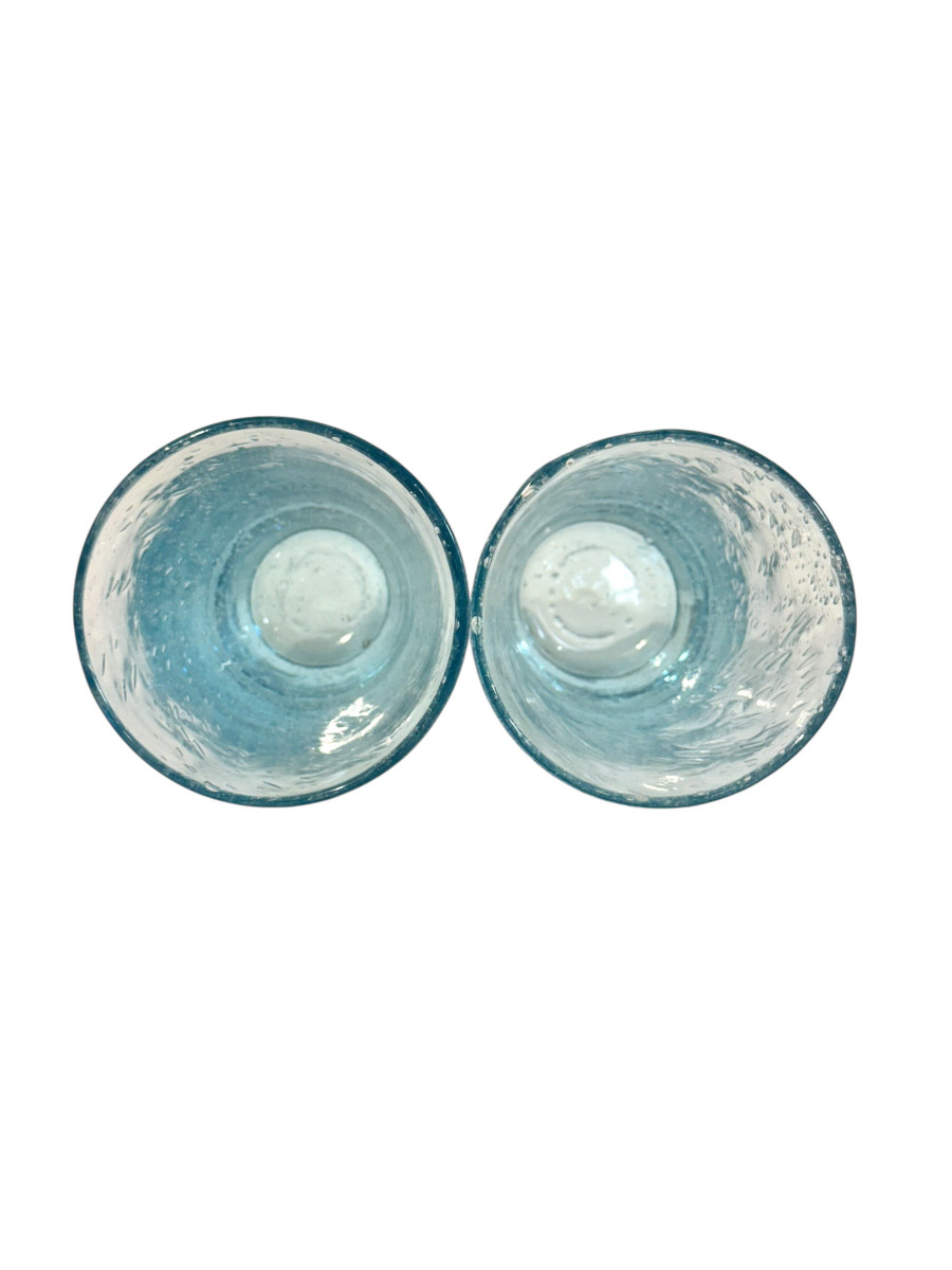 Ensemble de quatre verres à bulles bleus soufflés à la main, XXe siècle-photo-2