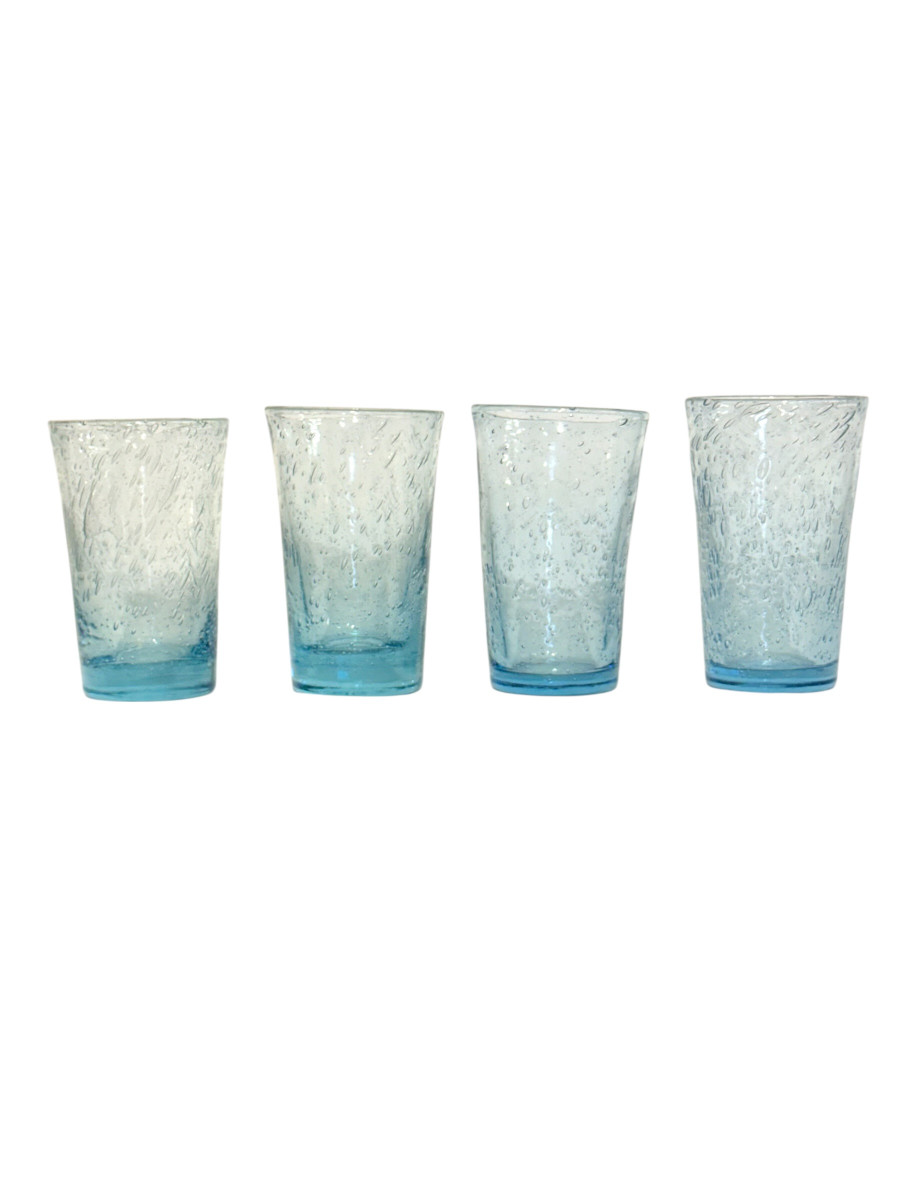 Ensemble de quatre verres à bulles bleus soufflés à la main, XXe siècle-photo-4