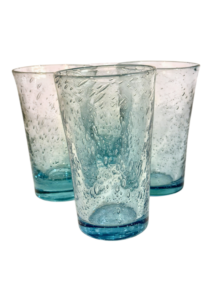 Ensemble de quatre verres à bulles bleus soufflés à la main, XXe siècle-photo-7