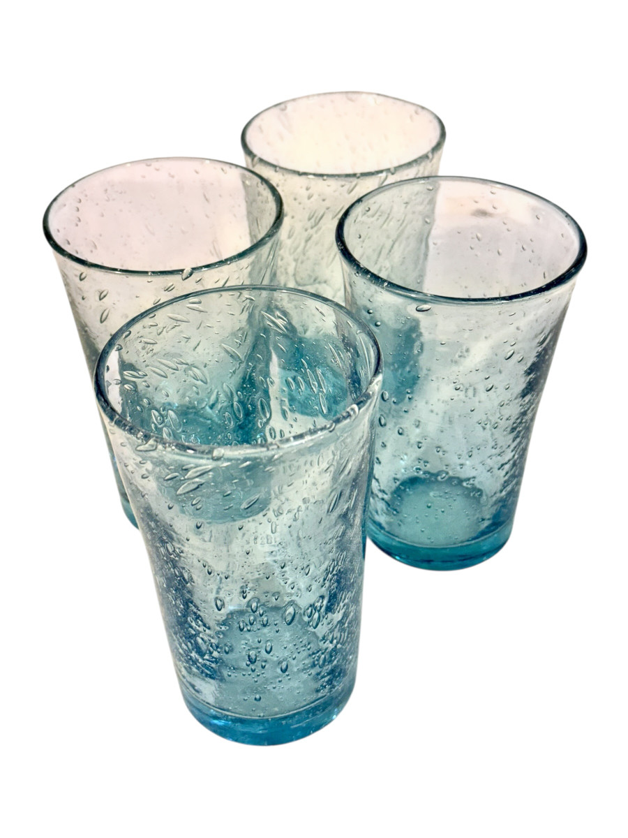Ensemble de quatre verres à bulles bleus soufflés à la main, XXe siècle-photo-8