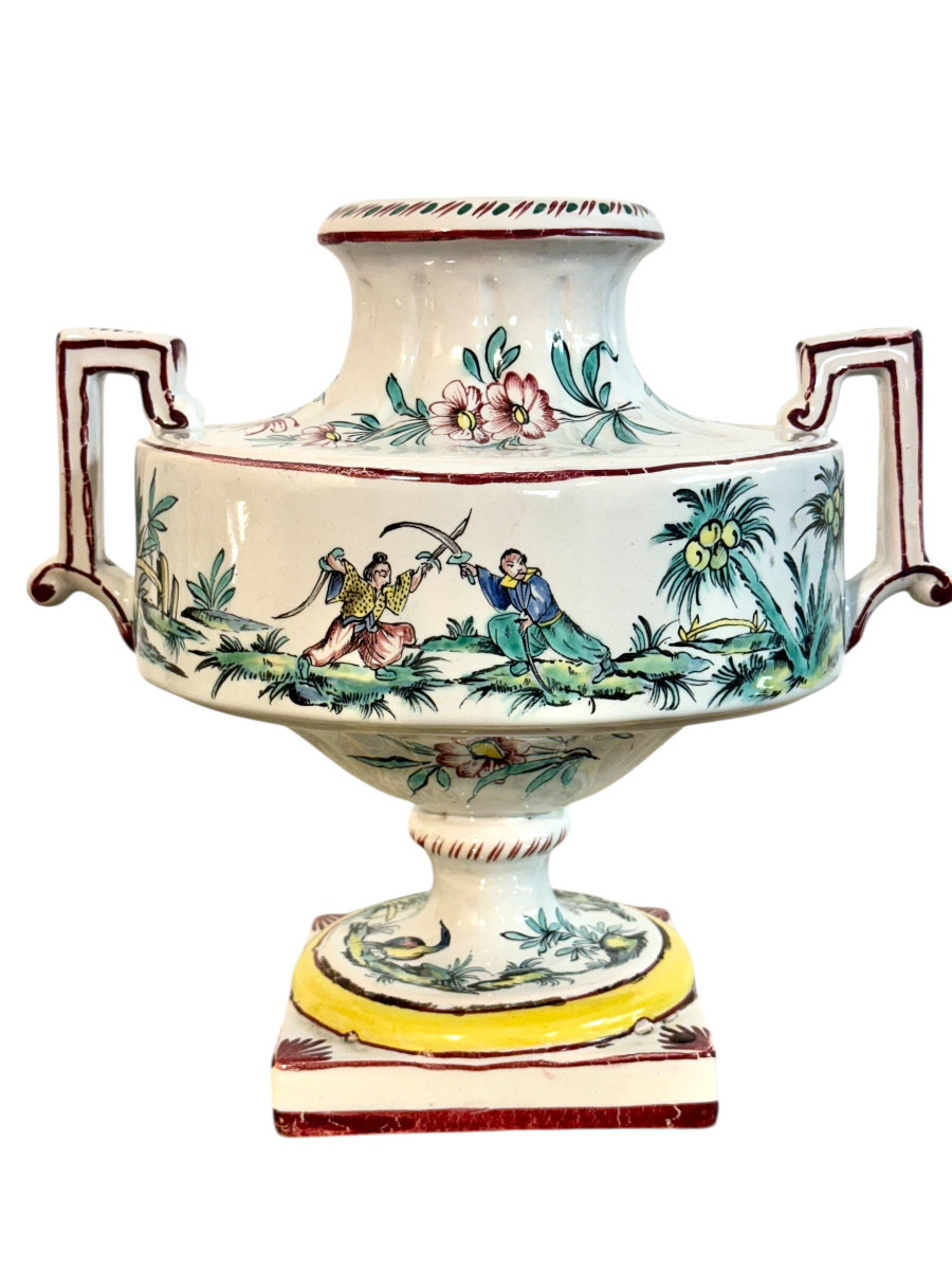 Paire d'urnes en faïence peintes à la main, de style chinoiserie, France XIXe siècle-photo-8