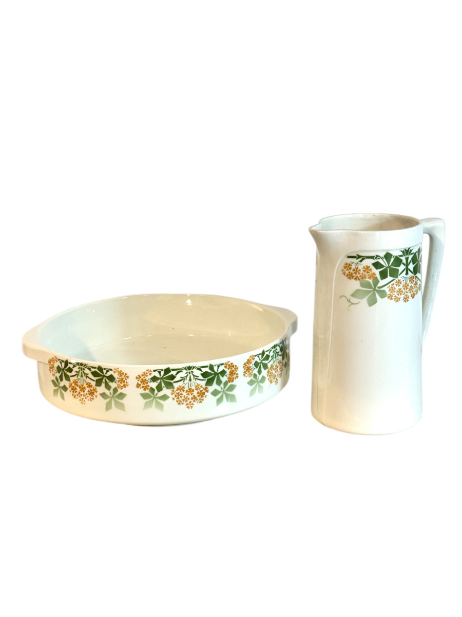 Pichet et bassin en faïence de Lunéville « Phlox » K&G, France -photo-4