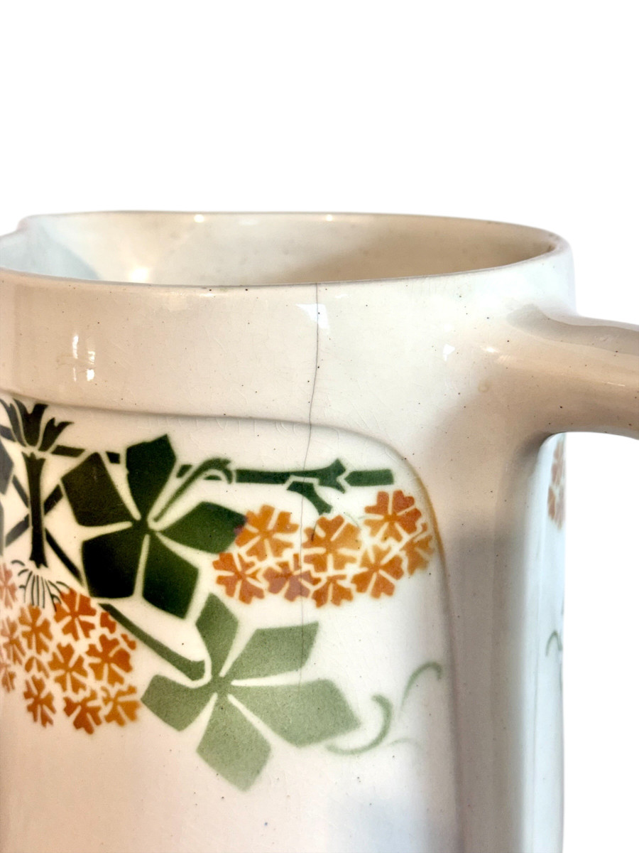 Pichet et bassin en faïence de Lunéville « Phlox » K&G, France -photo-4